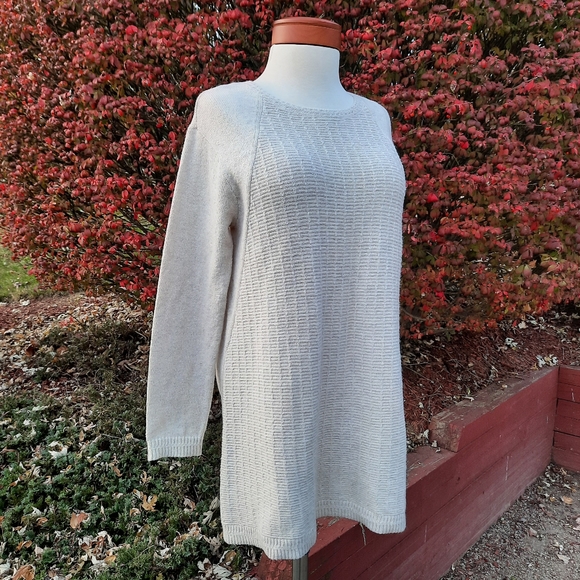 J. Jill Raglan Long Sleeve Waffle Contrast Super Soft Sweater Longline Tan Med - Picture 4 of 11